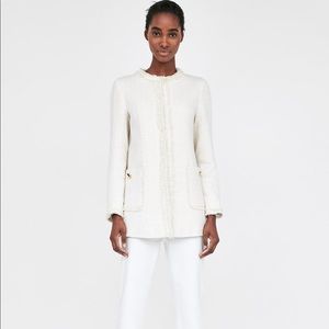 Zara Textured Tweed Frock Coat Size M